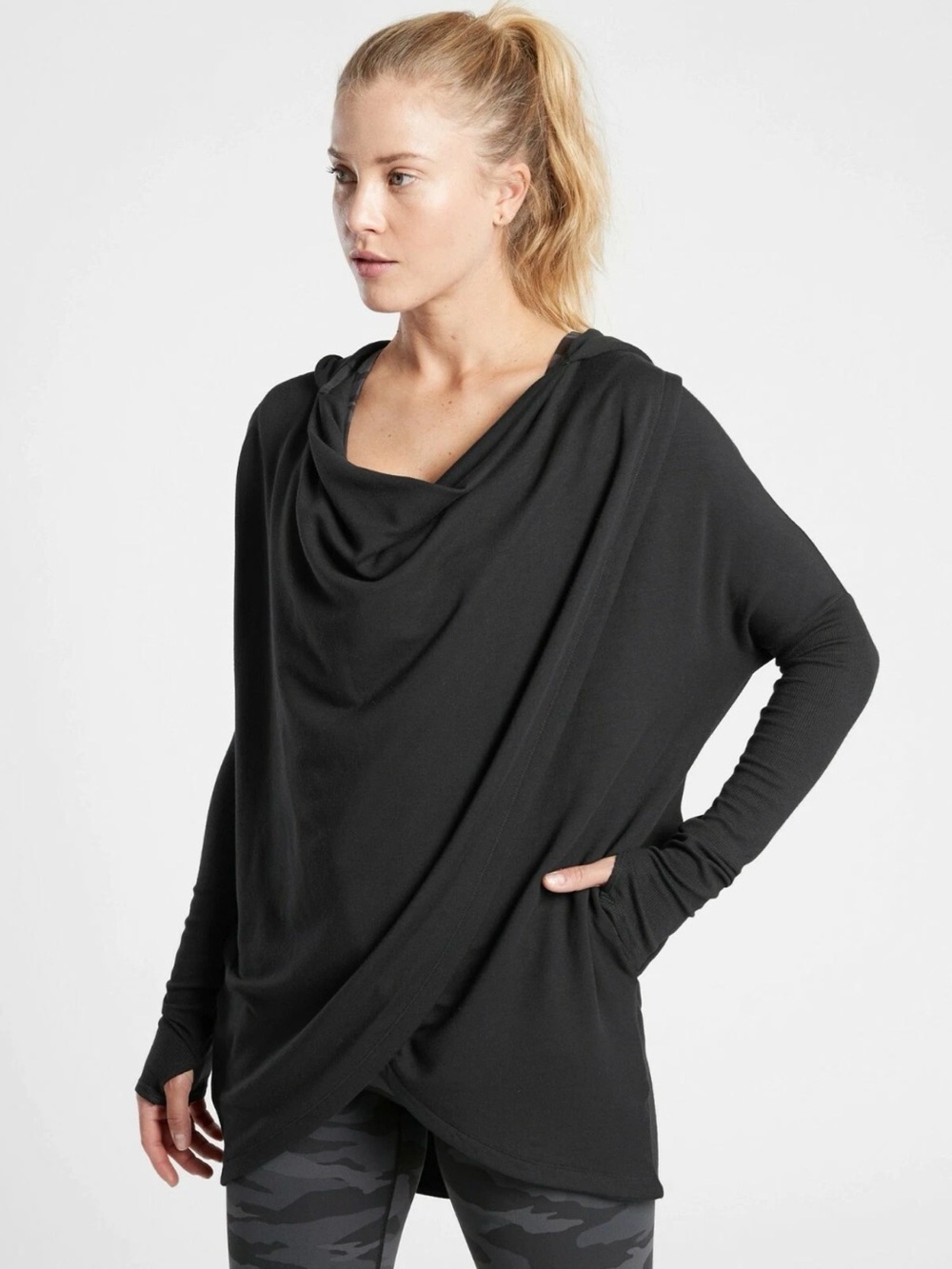NWOT Athleta Purana Wrap Sweatshirt, Black SIZE XL #486073 Z1212H